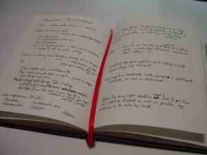 My current journal, open to the notes and brainstorming for this blog post.